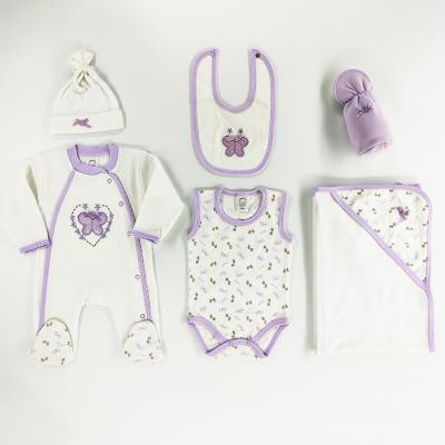 China High Quality Antibacterial 100% Cotton Baby Clothes 6 PCS Set Newborn Infant Baby Gift Sets With Butterfly Pattern for sale