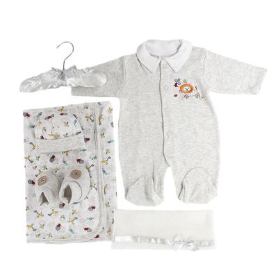 China High Quality 100% Anti-Shrink Cotton Layette Baby Clothes 5 PCS Set With Cute Lion Pattern for sale