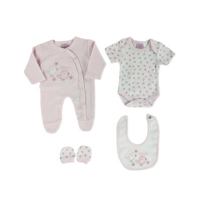 China Baby Wear 100% Outdoor Baby Wear Antibacterial Fashion Pink Cotton 4 Pieces Clothing Set for sale