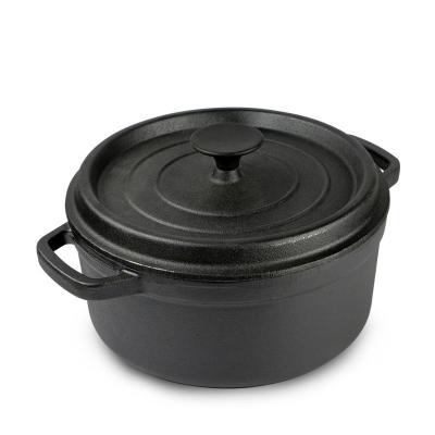 China Durable High Quality Cast Iron Pot Kitchenware Double Handle Round Deep Soup Pot With Cover for sale