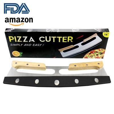 China New Viable Pizza Cutter Wooden Handle Semicircle Pizza Hob Double Handle Easy Operation PP Cover Device for sale