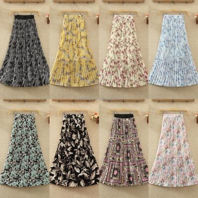 China 2023 Vintage Print Chiffon Chain Vacation Beach Casual Skirt Breathable Skirt Women's Summer Bohemian One-Line Bow Waist Skirt for sale