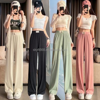 China 2023 New Anti-wrinkle Ice Silk Wide Leg Pants Women's Spring Slim High Drop/Summer Waist Narrow Straight Leg Sports Casual Pants for sale