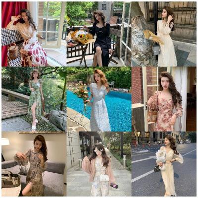 China Anti-wrinkle latest design chiffon long sleeve pleated elegant printed dress maxi dress for women for sale