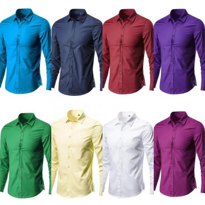 China Anti-Wrinkle 2023 Shirt Men Solid Color Casual Long Sleeve Fashion Soft Top for sale