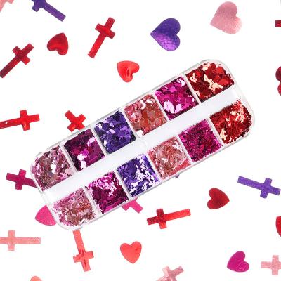 China Plastic MILAN Laser Sparkle Nail Flakes Glitter Powder Wholesale Nail Charm Nail Art Heart Sequins for sale