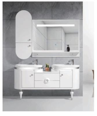 China 2020 New Design High Quality Modern Bathroom Vanity Cabinet Combo PVC Panel With Led Mirror Two Wash Basins for sale