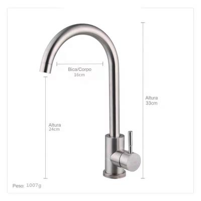 China Modern 304 Stainless Steel Kitchen Faucet Single Handle Only With Brushed Matte Finishing for sale