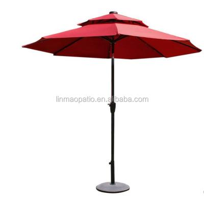 China Modern Outdoor Market Solar Cell LED Light Aluminum Umbrella with Tilt and Crank for sale