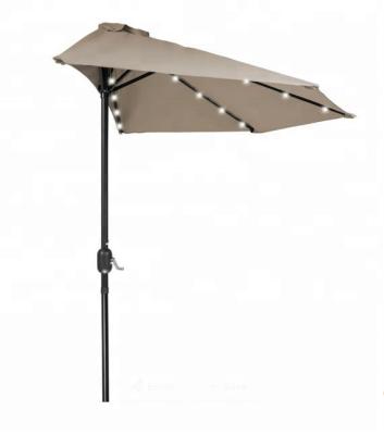 China Modern 9' Half LED Umbrella, Solar Powered Patio LED Tan for sale