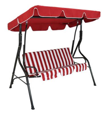 China Modern 3-Person Striped Cushion Outdoor Seat Canopy Patio Swing, Red for sale