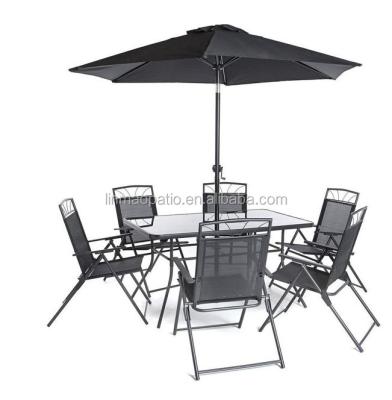 China 8-Piece Modern Memphis Steel Dining Collection Includes 6 Dining Table and Para Chairs for sale