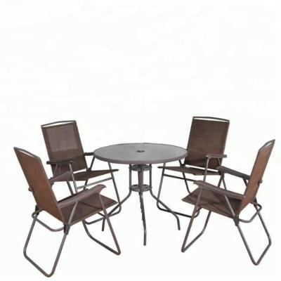 China Modern 6-Piece Patio Garden Set with Table, Umbrella, and 4 Collapsible Chairs for sale