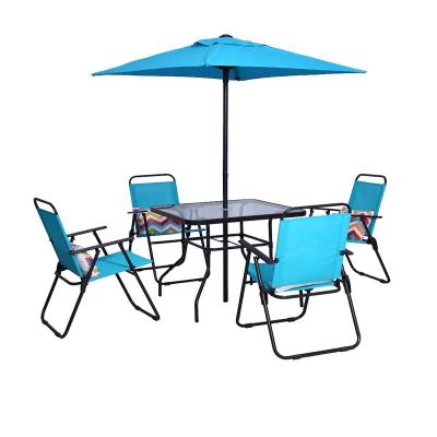 China Modern Outdoor Dining Furniture Set for Patio, Backyard, Deck, Bistro (Gray) (Table + 4 Chairs + Umbrellas) for sale