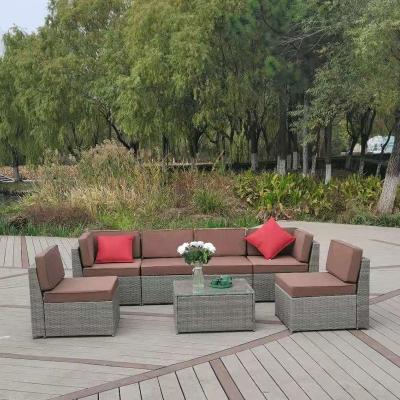 China 7 Piece Modern Outdoor Garden Furniture Wicker Set, Rattan Sectional Sofa Patio Lounge and Deep Seating Conversation for sale