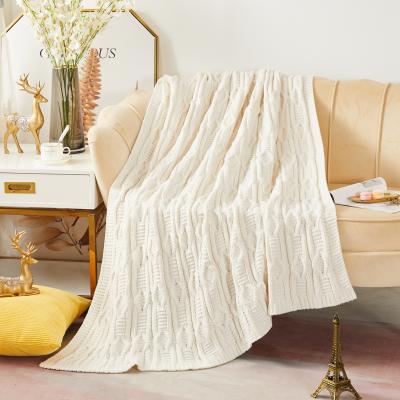 China PORTABLE High Quality Cream Soft Comfortable Light Weight Cable Knit Decorative Throw Blanket For Couch Sofa Nap Office for sale