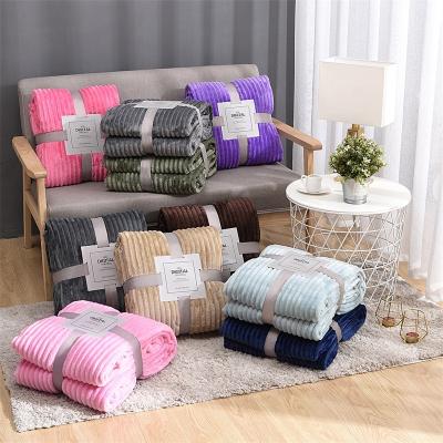 China Cloud Mink Fleece Anti-pilling Throw Cover Solid Color Luxury Striped Design Warm Soft Comfortable For Sofa Bed Sleep for sale