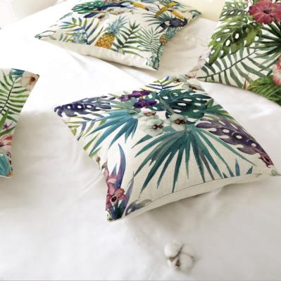 China 2022 Anti-Static NEW Garden Tropical Plant Cushion Cover Plant Green Leaves Tile Case Linen Flower For Sofa Office Bedroom for sale