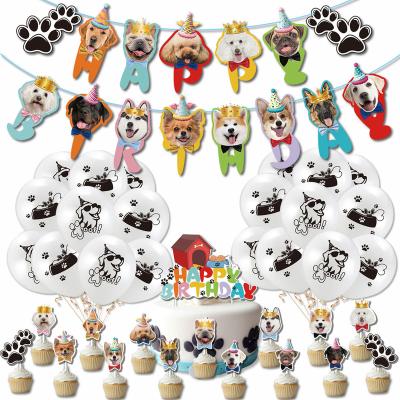 China Paper Dog's Paw Pet Birthday Party Decoration Set Dog Hanging Flag with Balloon Bone Cake Topper Supplies for sale