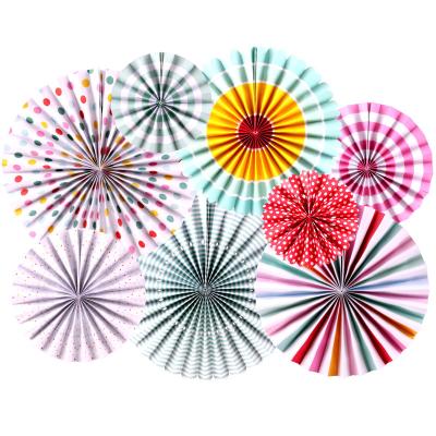 China 6pcs and 8ps Folding Paper Fan Birthday Party Wedding Background Decoration Set Paper Fan Flower Factory Direct Sales for sale