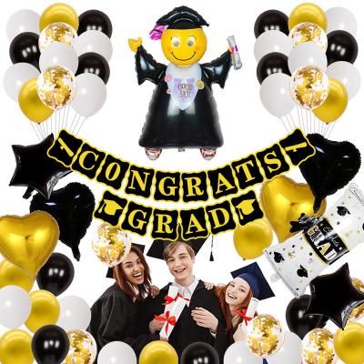 China Mylar Latex CONGRATULATIONS GRADUATE Balloon Blue and White Gold and Black Graduation Season Party Decorative Set for sale