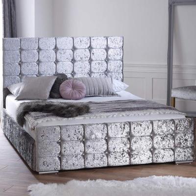 China Silver Crushed Velvet Storage Bed 4ft6 UK Double Size for sale