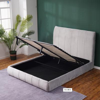 China Best Selling Storage --Gas Velvet Fabric Bed Queen Lifting Double King for sale