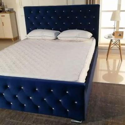 China Modern Furniture Queen Size BLUE Fabric Soft Storage Bed for sale