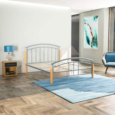 China Storage King Size Bed, 5ft Bed Frame Metal and Solid Wood Low Footboard Headboard End Bedroom Furniture, Silver for sale