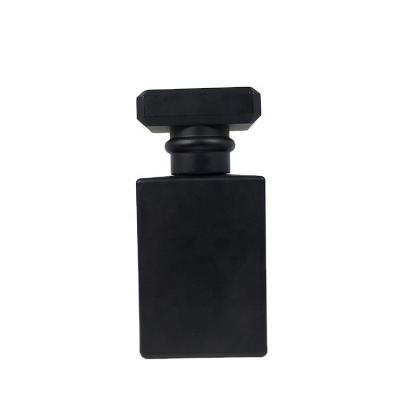 China Wholesale Recyclable Square 50ml And 30ml Frosted Black Glass Perfume Bottles Spray Bottles With Printing Logo for sale