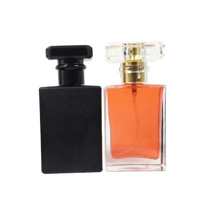 China Recyclable Custom Perfume Bottle Matte Black Logo Square 30ml 50ml Perfume Glass Bottle With Box for sale