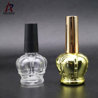 China Personal Care 12ml Glass Crown Shaped Nail Gel Polish Empty Bottle Design With Brush for sale