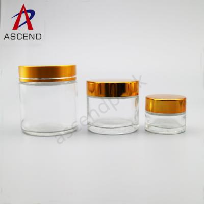 China Personal Care Clear Class Cosmetic Jar And Gold Caps New Design Or Wide Mouth Cosmetic Jar With Plastic Lids for sale