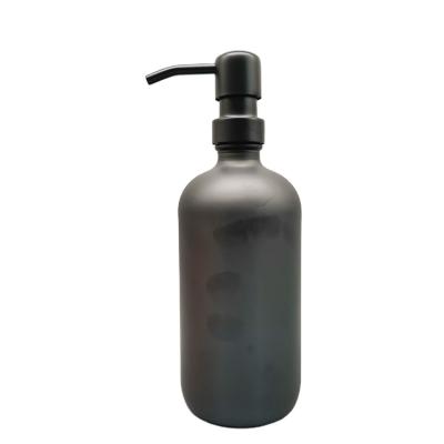 China 16oz 500ml Round Boston Shower Gel Bottle Cosmetic Wholesale Matte Black Matte Black Glass Pump Bottle Dispenser With Pump for sale