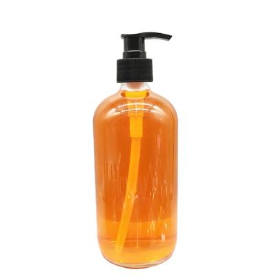 China 250ml 500ml Clear Boston Round Cosmetic Glass Bottles Empty Bath Shampoo Bottle Pump Soap Dispenser Bottle With Pump for sale