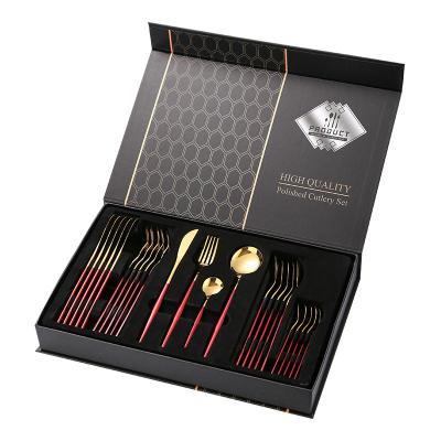 China Sustainable Dinnerware Kitchen Set Luxury Stainless Steel Dinnerware Set 24 Piece Knife Forks And Spoon Set Gift Box for sale