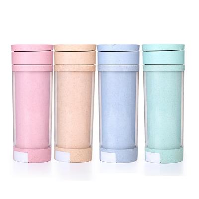 China New sustainable wheat fiber water bottle with phone holder 400ml portable handle plastic cup bpa free for sale