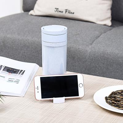 China Sustainable universal plastic bottle with phone holder wheat environmental protection cup bpa free 400ml for sale