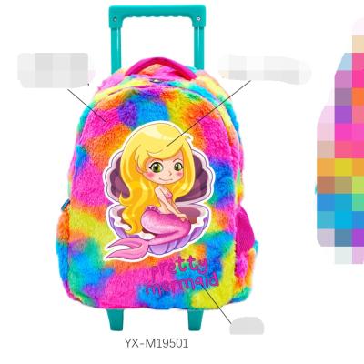 China Cute Leisure School Backpack Plush Trolley Backpack Pencil Case Rainbow Color Kid's Plush Lunch Bag for sale