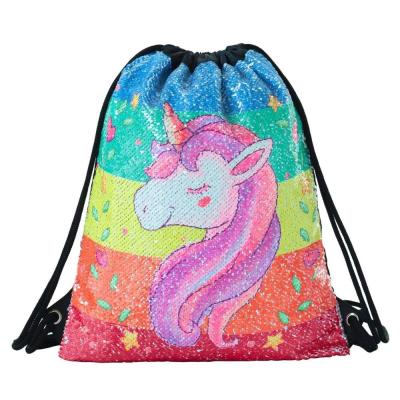 China Gift Bag Sequin Drawstring Backpack Gym Dance Bags Magic Reversible Mermaid Glitter Bag Unicorn Gift Flip Sequin Bag for sale