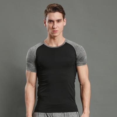 China Drop Shipping Men's Running Sports T-Shirt Anti Shrink Around Collar Gym Fitness Shorts Sleeves Tight T-shirt for sale