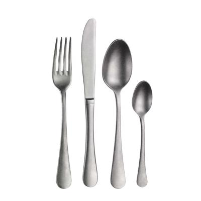 China Large Round Handle Flatware Set Stainless Steel Cutlery 4pcs Set Sustainable Washed Out New for sale