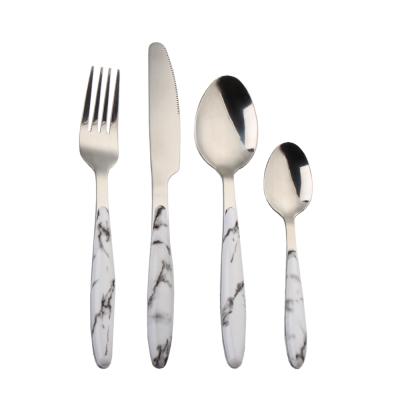 China Durable Effect Marble Handle Polished Marbling Cutlery Set Stainless Steel Cutlery Set 16 Pcs Cutlery Set for sale