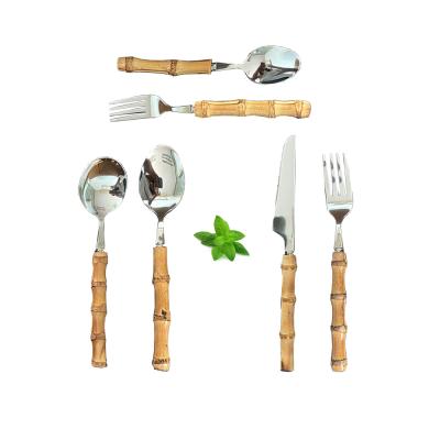 China 18/10 Sustainable High Quality Bamboo Stainless Steel Flatware Silverware Handle Cutlery Set for sale