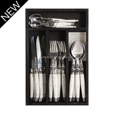 China Sustainable Laguiole Cutlery Set 24 Pcs With Acrylic Handle With Stainless Steel Pure White for sale