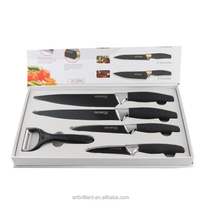 China Swiss Line 5pcs Kitchen Knife Black Non-stick Coating Box Color Tray EVA Knife Set With Ceramic Peeler for sale