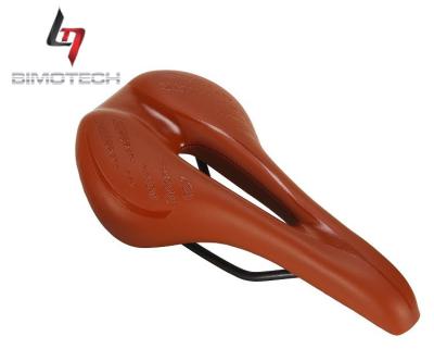 China Classic Brown Mens Embossed Bicycle Hollow Saddle High Quality Mountain Bike Seat for sale