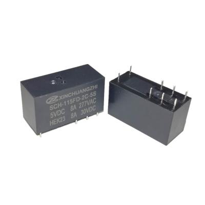 China DPDT HF115F 5V DC Power Supply 8A 8Pin Sealed Relay for sale