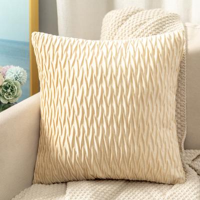 China New Design Therapy Plain Wrinkle Jacquard Ivory Velvet Cushion Cover For Living Room Decoration for sale