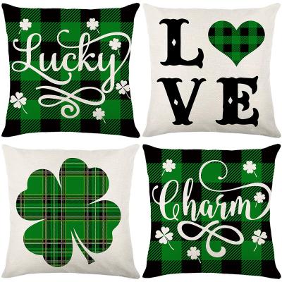 China Customized Printed Tiles Anti-Static Cushion Buffalo Check Plaid St Patricks Day Decorations 18x18 Pillow Cover for sale